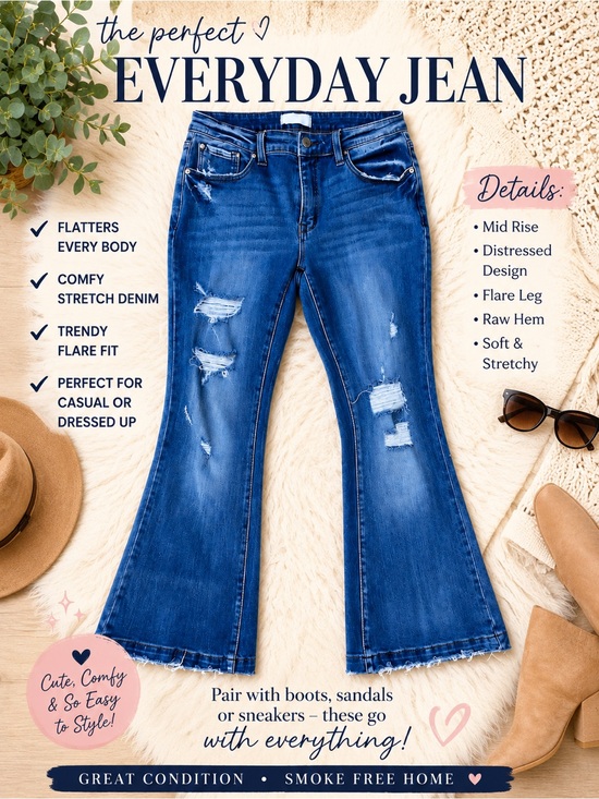 Petra 153 Denim - Petra 153 Blue Distressed Flare Jeans - Women